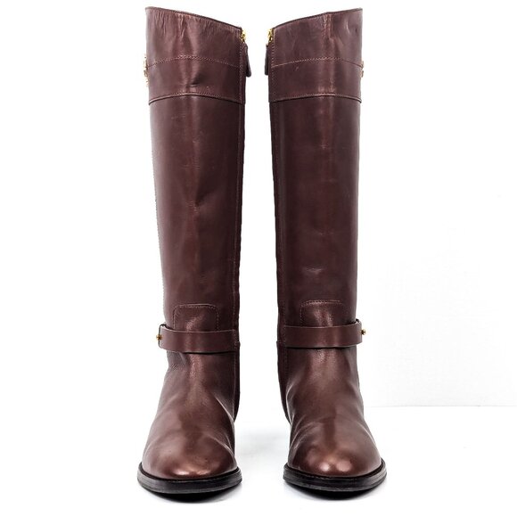 Tory Burch Wmn Everly Signature Leather Brown Equestrian Riding Tall Boots sz 9 - Picture 2 of 8